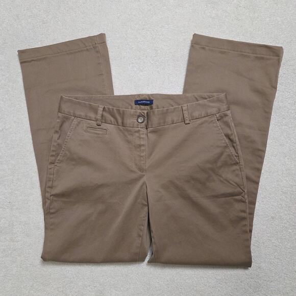 NWOT Women's 10 Lands' End Fit 1 Chino Khaki Straight Leg Pants Flat Front Tan - Picture 1 of 15
